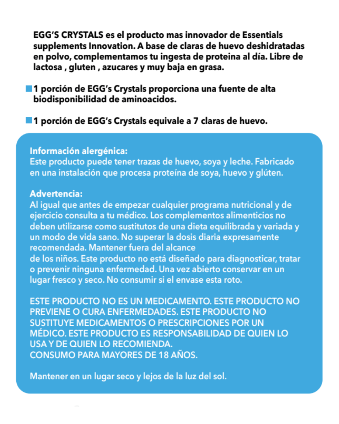 Proteína de clara de huevo Egg´s Crystals 1.98 Lb en polvo