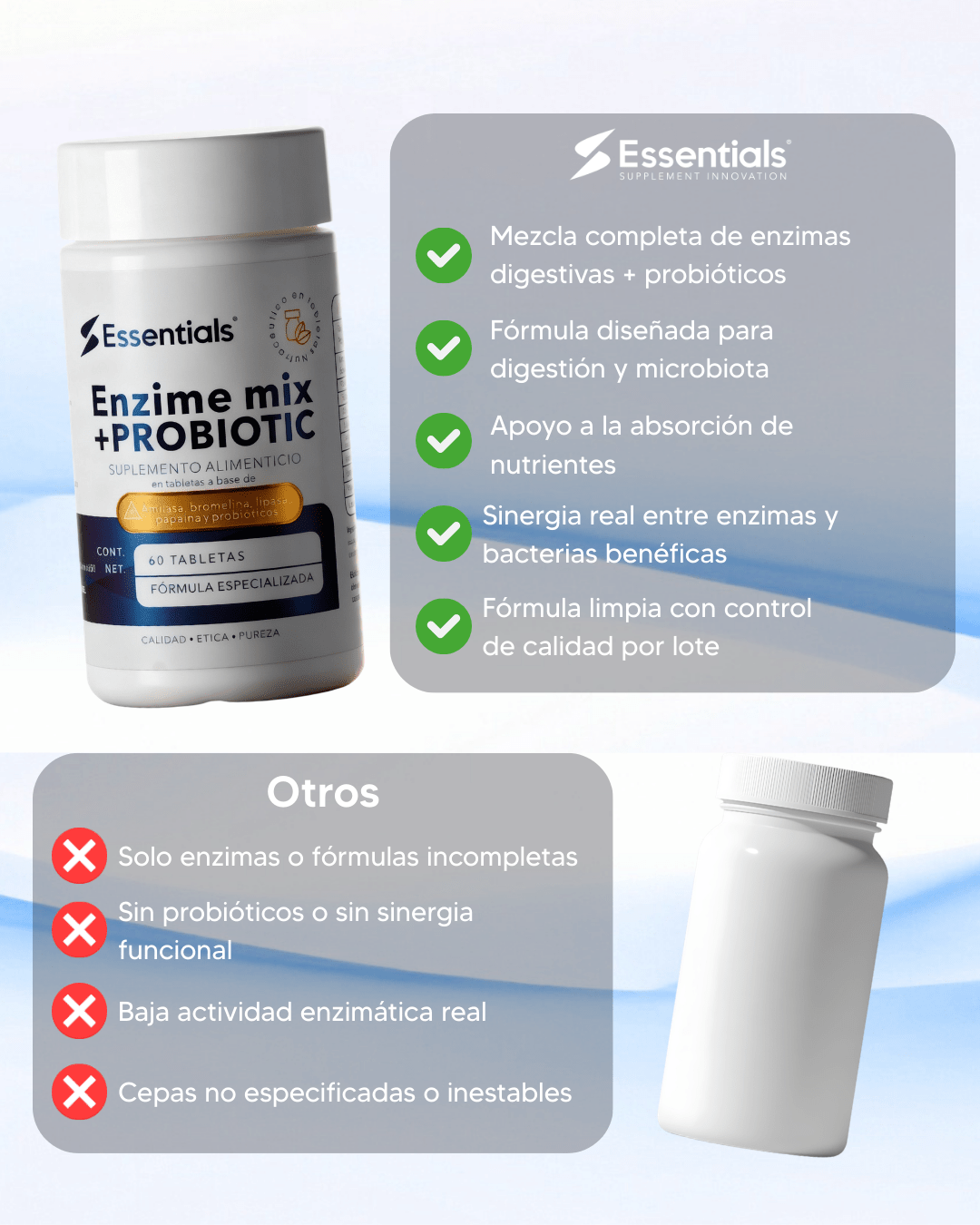 Enzime mix + PROBIOTIC 60 Tabletas (Enzimas Digestivas) - Essentials