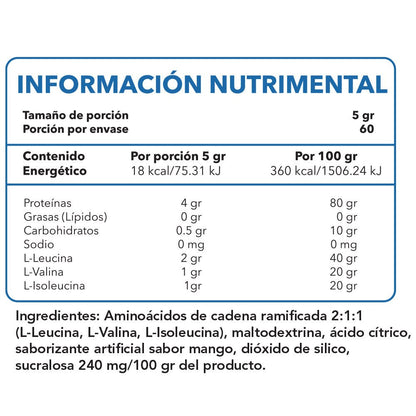 BCAA 2:1:1 5 g 60Serv | 0 Azucar | 100% BCAA - Essentials