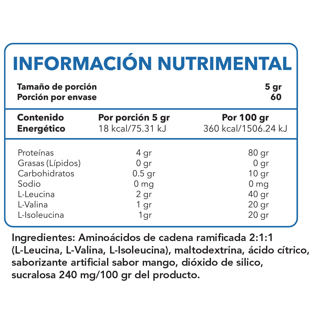 BCAA 2:1:1  5 g  60Serv | 0 Azucar | 100% BCAA