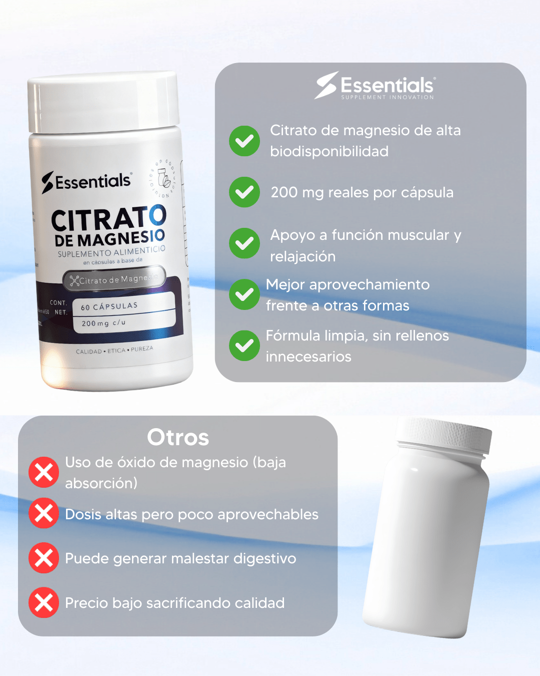 Citrato de magnesio 200mg 60 Cápsulas - Essentials