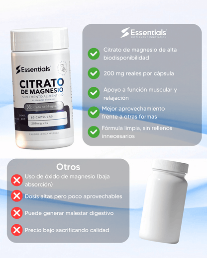 Citrato de magnesio 200mg 60 Cápsulas - Essentials