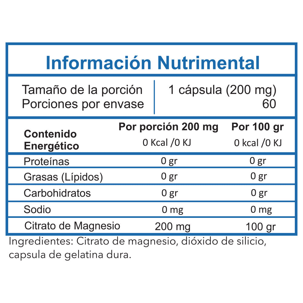 Citrato de magnesio 200 mg (60 cápsulas)