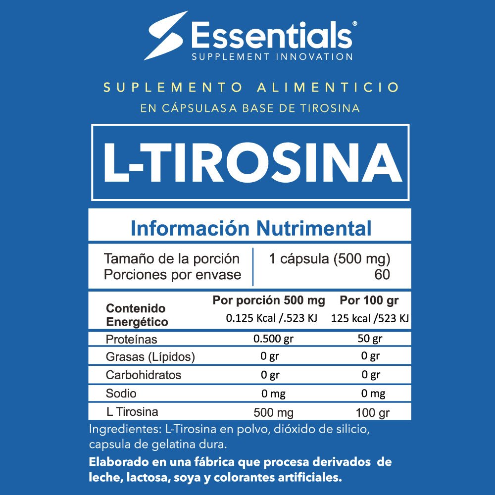 L - Tirosina 500 mg 60 capsulas - Essentials