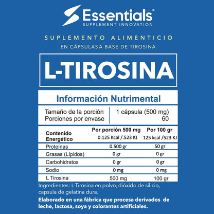 L - Tirosina 500 mg 60 capsulas - Essentials