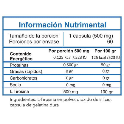 L-Tirosina 500 mg 60 capsulas