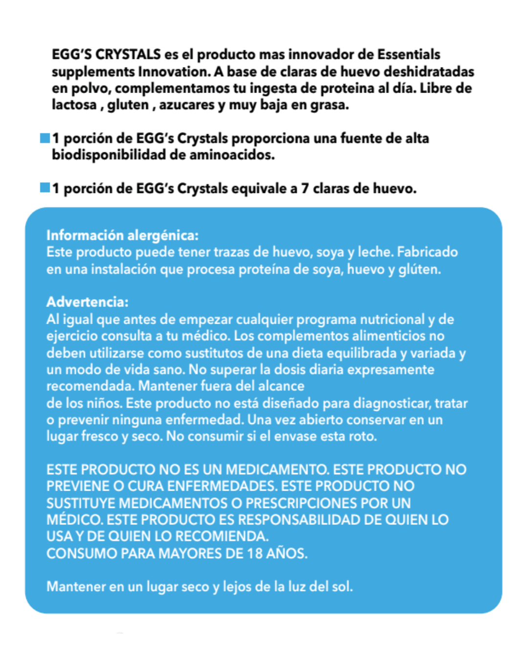 Proteína de clara de huevo Egg´s Crystals 1.98 Lb en polvo - Essentials