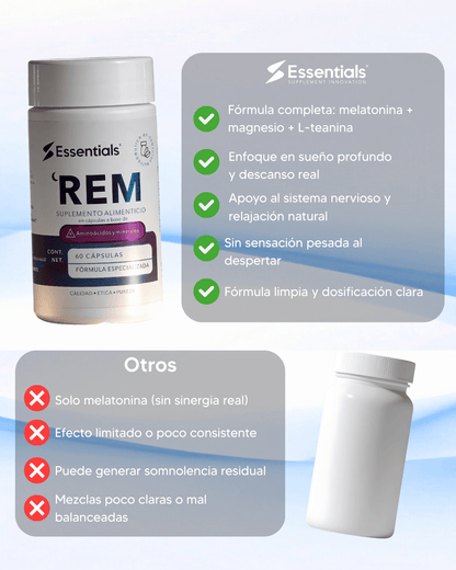 REM - Melatonina + Magnesio + L - Teanina 60 cápsulas - Essentials