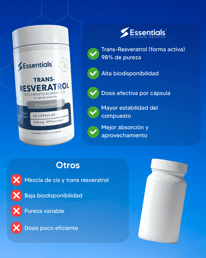 Trans - Resveratrol 98% 500mg 60 Cápsulas - Essentials