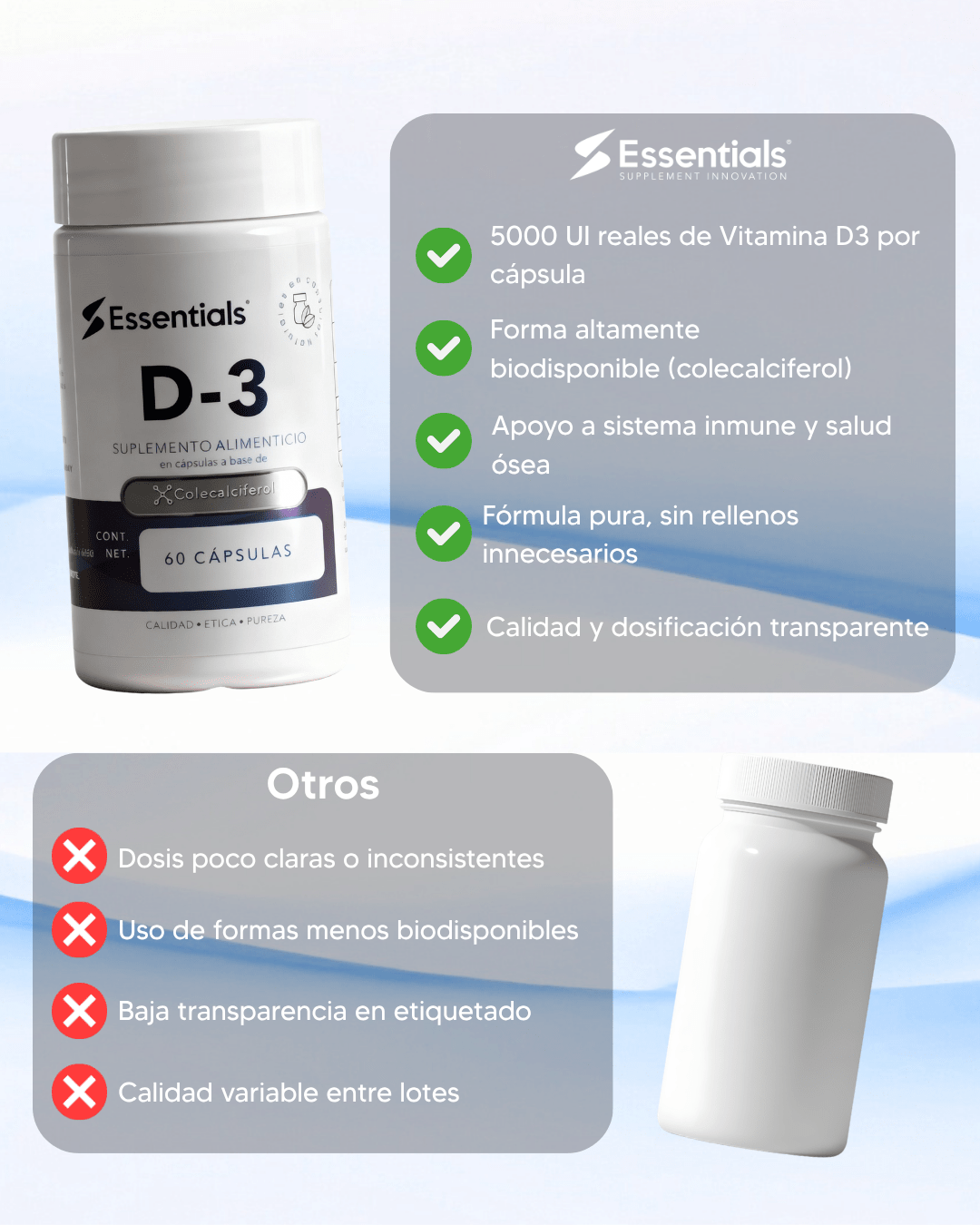 Vitamina D3 5000UI 60 Cápsulas - Essentials