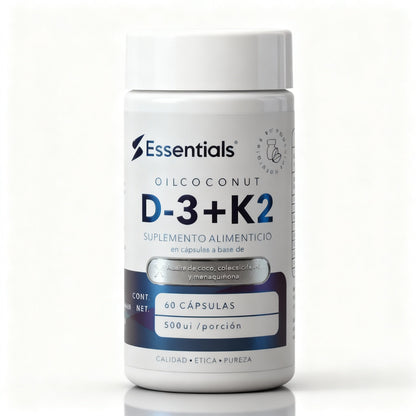 Vitamina D3 + K2 500UI 60 Cápsulas - Essentials