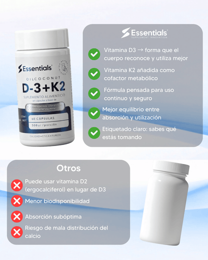 Vitamina D3 + K2 500UI 60 Cápsulas - Essentials
