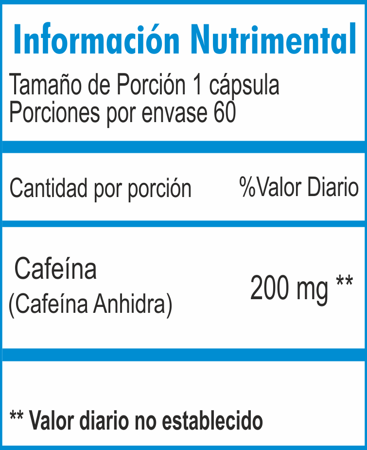 Cafeína 200 mg 60 tabletas